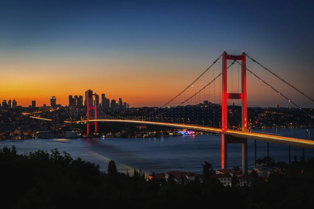 Bosphorus Bridge in Istanbul at dusk