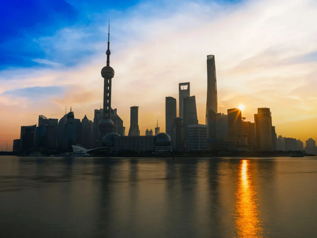Shanghai Pudong skyline at sunset